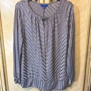 APT 9 Silver Gray Stripe Blouse NEW NWOT